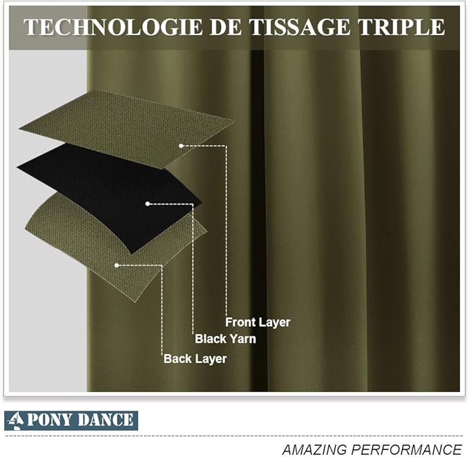PONY DANCE Bedroom Curtains Blackout - Thermal Drapes Heavy Duty Light Blocking Shandes Grommet Top Window Treatments Cover Noise Reducing, W 42 x L 45 in, Olive Green, 2 PCs