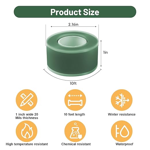 Self Fusing Silicone Tape 2 Rolls 1 in x 10' Green Waterproof Rescue Tape Rubber Leak Silicone Self-amalgamating Tape for Plumbing, Sealing Pipes, Hose Repair, Outdoor Coax and Tool Fixation