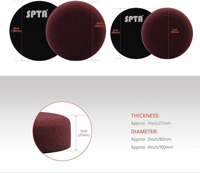 SPTA Mini Orbital Polisher - 3 Inch 10mm/780W Variable Speed Dual Action With Polishing Pads, Sanding Discs, Pad Conditioning Brush