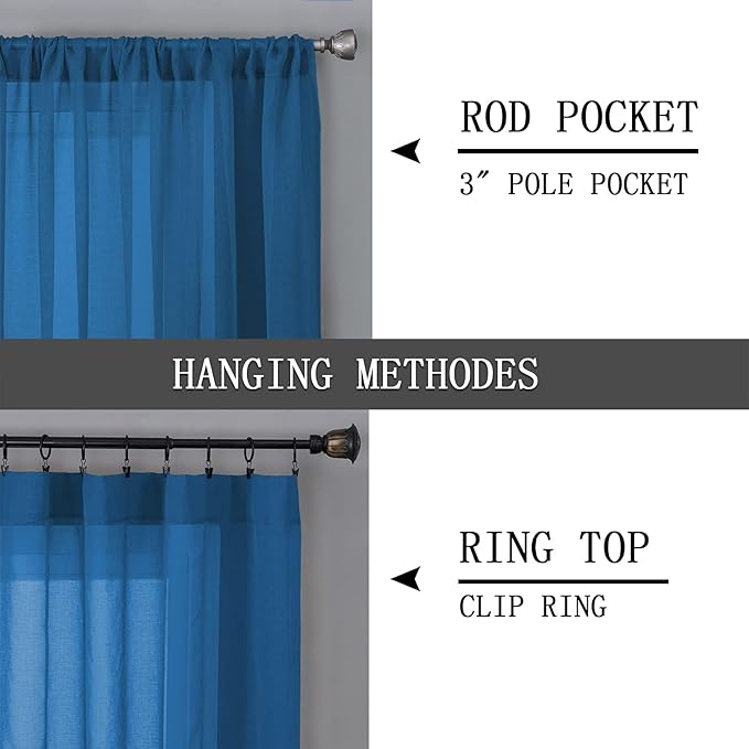 Tollpiz Short Sheer Curtains Linen Textured Living Room Curtain Sheers Light Filtering Rod Pocket Voile Curtains for Bedroom, 42 x 45 inches Long, Classic Blue, Set of 2 Panels