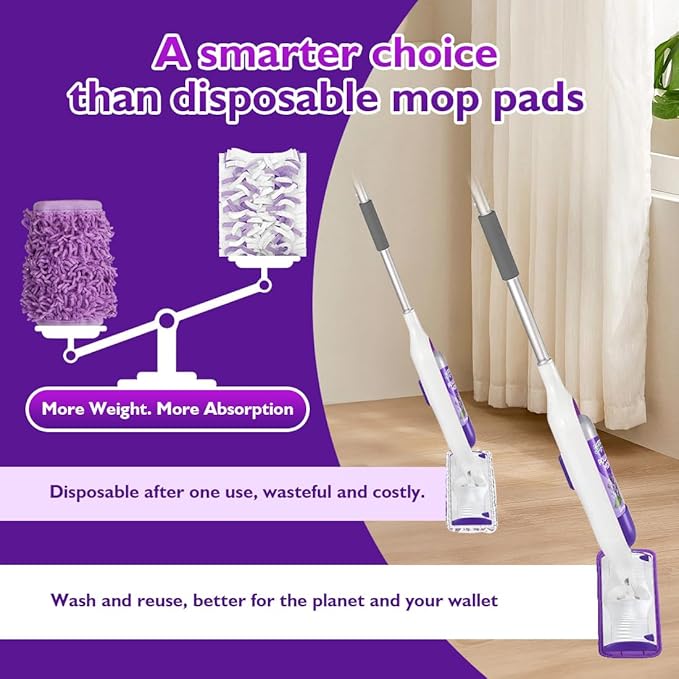Reusable Mop Pads for Swiffer PowerMop, 8 Pack Microfiber Mop Pad Refill with Scrubber Strips for 13''-15'' SprayMop, Washable Mop Pads Use for Most Floor Types, Designed for Pets - Purple