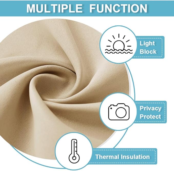 RYB HOME Curtains for Bedroom 63 inches Long, Blackout Thermal Insulating Window Treatment Drapes for Living Room Bathroom Basement Laundry Classroom, W 34 x L 63, Biscotti Beige, 2 Panels