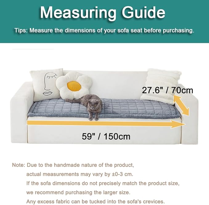 Couch Cover for Dogs Washable, Fuzzy Pet Couch Covers for 3 Cushion Sofa Pet Friendly, Non Slip Sofa Cover (Light Gray, 27.6" x 59"/70 x 150cm)