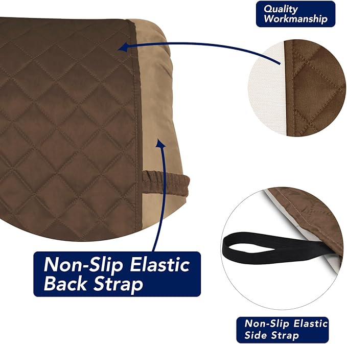 PureFit Reversible Quilted Sofa Cover, Water Resistant Slipcover Furniture Protector, Washable Couch Cover with Non Slip and Elastic Straps for Kids, Dogs, Pets (Recliner, Coffee/Ivory)