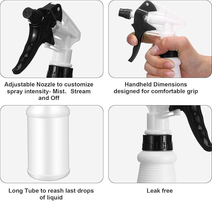 Eccliy 12 Pcs 16 Oz Plastic Spray Bottle, Adjustable Empty Reusable Sprayer for Cleaning, Planting, Water, Bathroom and Kitchen, BBQ, Commercial and Residential(Black&white,Original)