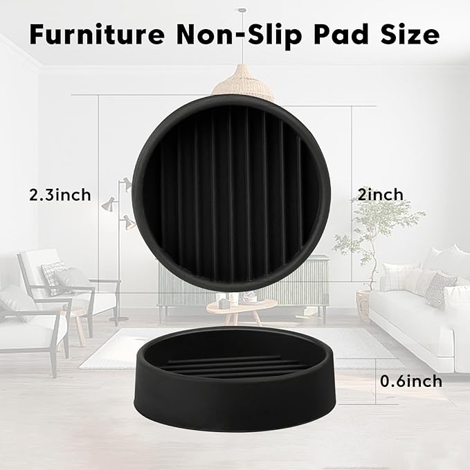 Rubber Non-Slip Furniture Pads Furniture Casters Cup Floor Protector for Bed Sofa Table and Chair Stopper (Pack of 8,Black 2" x 2" Round)
