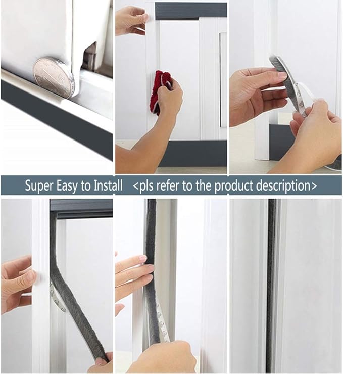 Fuzzy Weatherstripping for Window and Door Frame Side, Pile Self Adhesive Brush Weather Strip Seal Strip Sealer Felt Insulation (16ft x11/32 Backing x 9/16 Brush inch, Grey)