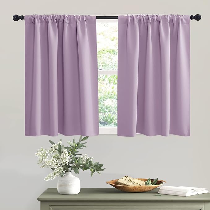 RYB HOME RV Curtains for Camper Windows - Soft Thermal Insulated Small Window Curtain Tiers for Cafe Kitchen Bedroom Basement Glass Door Window, W 42 x L 30 inches, Lilac, 2 Panels