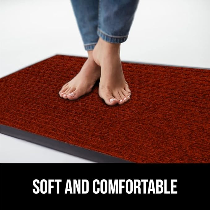 GORILLA GRIP Traffic Guard Door Mat, 47x35, Heavy Duty Welcome Mats, Commercial Office Space Doormat, Waterproof, Fade Resistant, Strong Rubber Backing, Low Profile, Shoe and Boot Scraper, Red