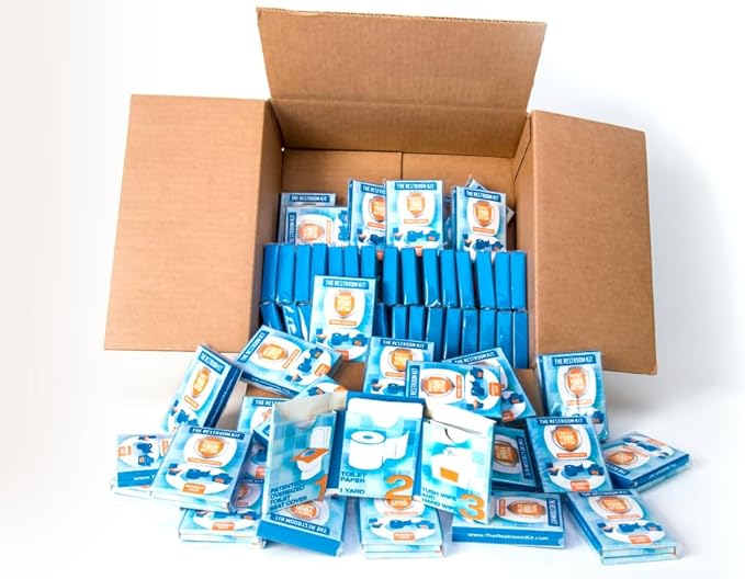 The Restroom Kit (60 pk) – Mini Toilet Paper & Travel Hygiene Kit | to Go Toilet Paper, Seat Cover, Wipes & More | Compact Personal Sanitary Solution for Public Restrooms & Travele.