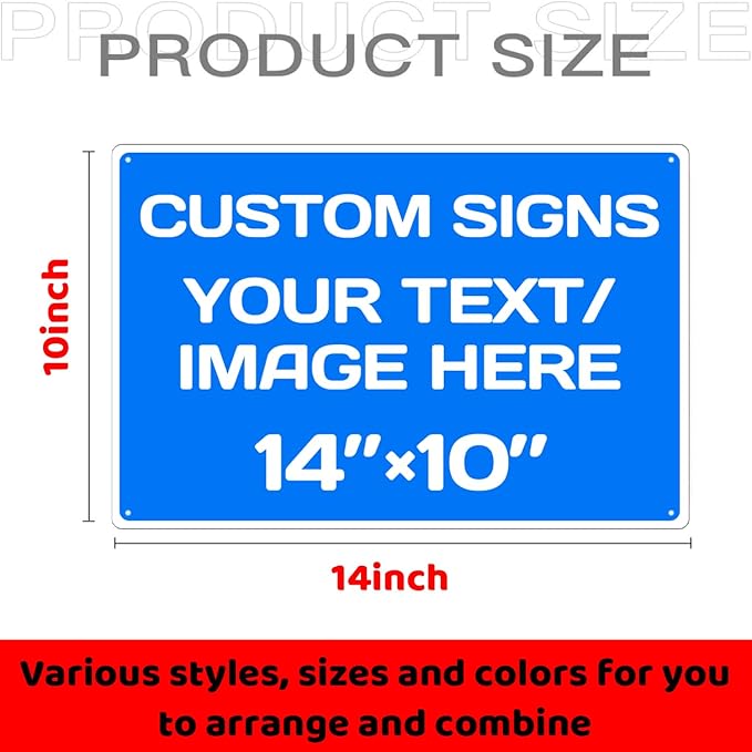 Repaly Personalized signs,Aluminum Weatherproof Metal Sign Multiple Sizes Custom Personalized Text And picture Here,hazard sign,garden sign,custom door sign,Customised business signs Blue 14×10