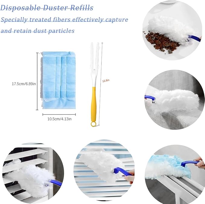 Duster Refills Compatible with Swiffer Duster, Heavy Duty Multi Surface Duster Replacement with 1 Extra Handle for Cleaning Furniture, Blinds, Ceiling Fans and Car (Blue-21 Pack)
