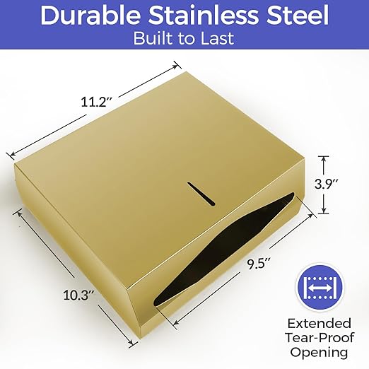 Paper Towel Dispenser Wall Mount, Brushed Gold Stainless Steel Commercial Paper Towel Holder with Lock, Large Capacity 250 C Fold/300 Multifold Towels