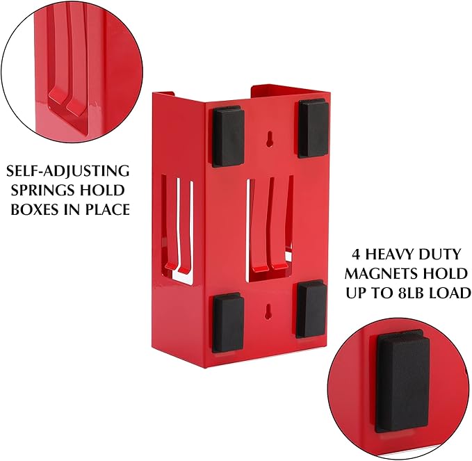 EMENTOL Magnetic Glove/Tissue Dispenser Holder, Red Glove Dispenser Wall Mount, Mount onto Tool Box or in Workshops