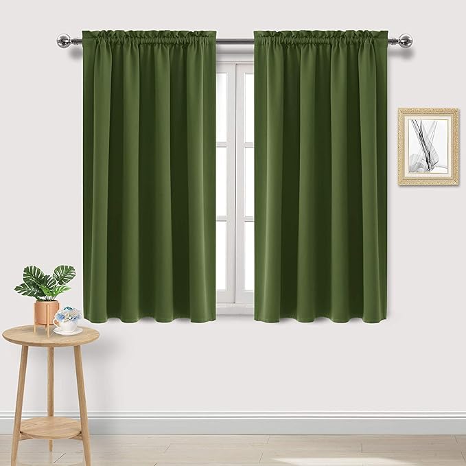 DWCN Olive Green Room Darkening Blackout Curtains - Thermal Insulated Privacy Energy Saving Window Curtain Drapes 42 x 45 inch Length, Set of 2 Bedroom Living Room Curtains