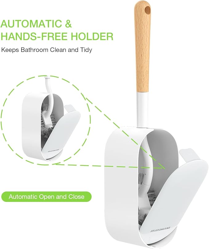 Wooden Toilet Brush, OSCIOSS Toilet Brush and Holder Set with Ergonomic Design, Compact Size, Durable Bristles, Bamboo RV Toilet Cleaner & Holder for Bathroom