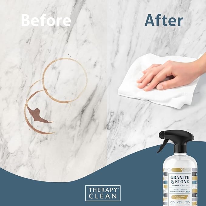 Therapy Granite Cleaner Kit with Microfiber - Daily Countertop Cleaner for Stone, Granite, Marble, Soapstone, Quartz, Quartzite, Slate, Headstone, Limestone, Corian, Laminate, and Tile