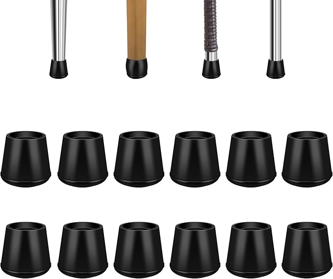1/2" Round Rubber Chair Leg Tips Caps, 8 Pack Extra Small Chair Leg Floor Protectors Small Furniture Legs Caps Non Slip Reduce Noise for Hardwood Floors (Black, Fit: 12mm to 13mm)