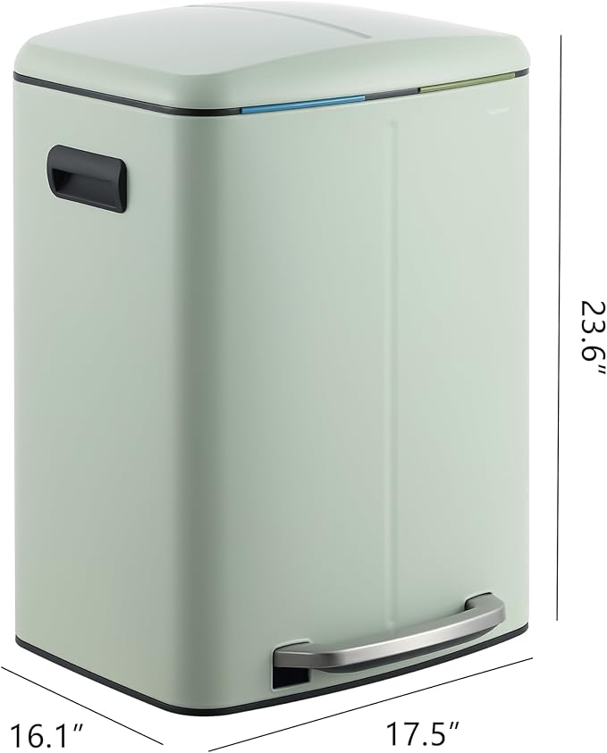 happimess HPM1005E Marco Rectangular 10.6-Gallon Double Bucket Trash Can with Soft-Close Lid, Fingerprint Resistant, Modern, Minimalistic for Home, Kitchen, Office, Bathroom, Pistachio Gelato