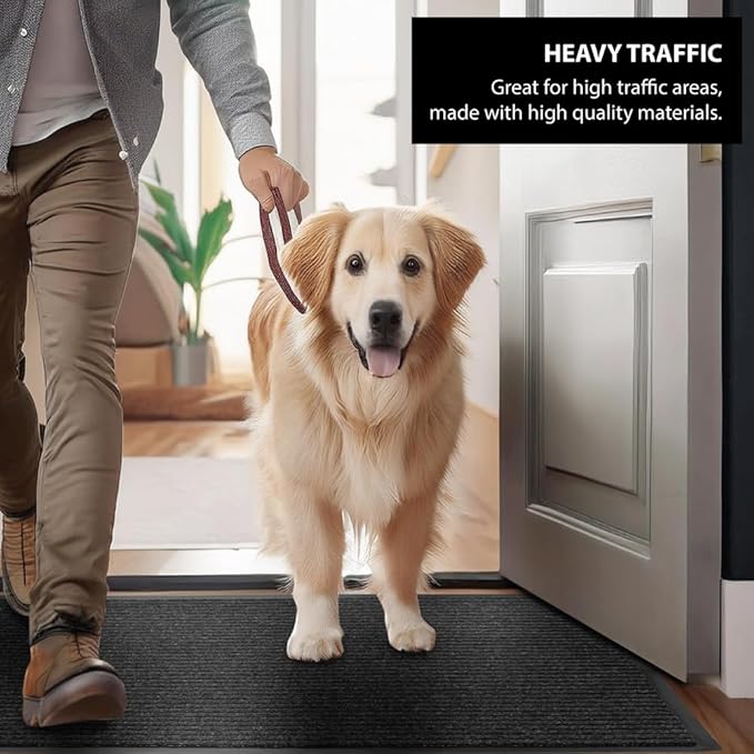 UNIMAT Traffic Guard Door Mat, 3´x 5´, Heavy Duty Waterproof Doormat, Stain and Fade Resistant Welcome Mats, Durable Rubber Backing, Low Pro le Entryway Rug, Shoe and Boot Scraper, Brown