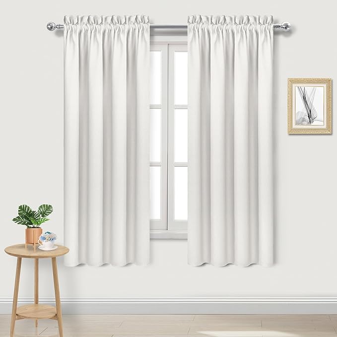 DWCN Blackout Curtains Thermal Insulated, Energy Saving & Noise Reducing Bedroom and Living Room Curtains, Ivory, W 38x L 63 Inch, Set of 2 Rod Pocket Curtain Panels