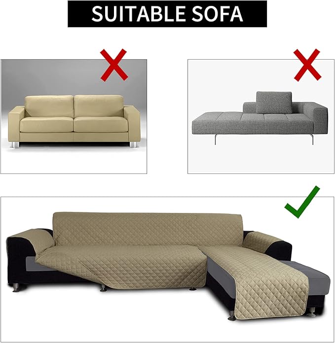 Easy-Going L Shape Sofa Slipcover - Reversible Sectional Couch Cover for Pets & Kids (Large, Beige/Beige)