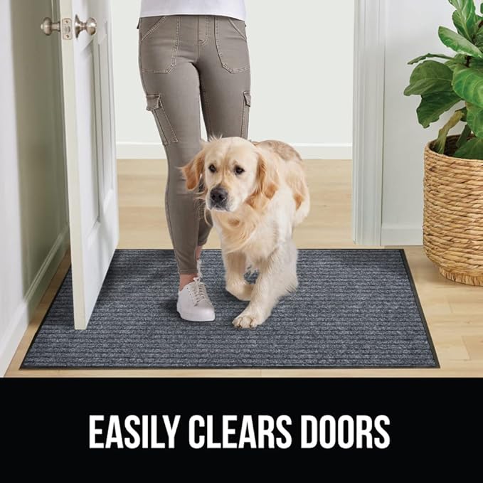 GORILLA GRIP Traffic Guard Door Mat, 59x24, Heavy Duty Welcome Mats, Commercial Office Space Doormat, Waterproof, Fade Resistant, Strong Rubber Backing, Low Profile, Shoe and Boot Scraper, Gray