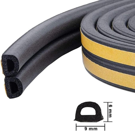 Weather Stripping Seal Strip Tape, Doors Windows Frame Self Adhesive D Type Foam Sealing Tape, 65.6Ft Rubber Soundproof Insulation Cell Foam Stripping, Black