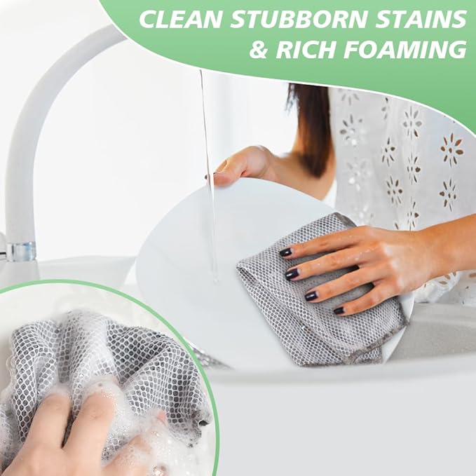 SINLAND Microfiber Dish Cloths Dish Rags for Washing Dishes Best Kitchen Washcloth Cleaning Cloths with Poly Scour Side 12Inchx12Inch 10Pack Grey