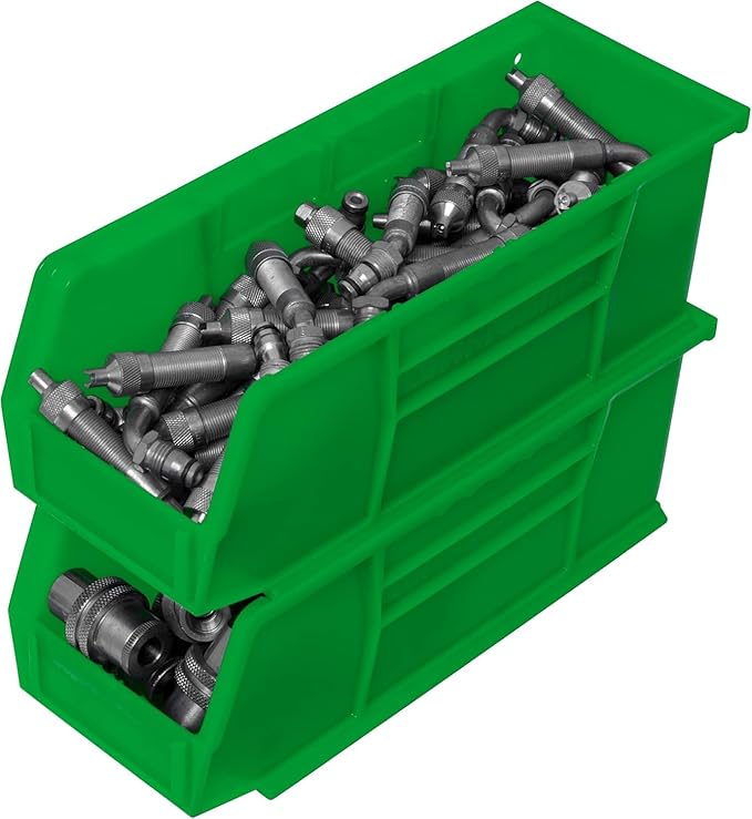 Akro-Mils 30224 AkroBins Plastic Storage Bins, Space-Saving Stackable Bins for Garage, Pantry, Craft Organization, 11" L x 4" W x 4" H, Green, 12-Pack