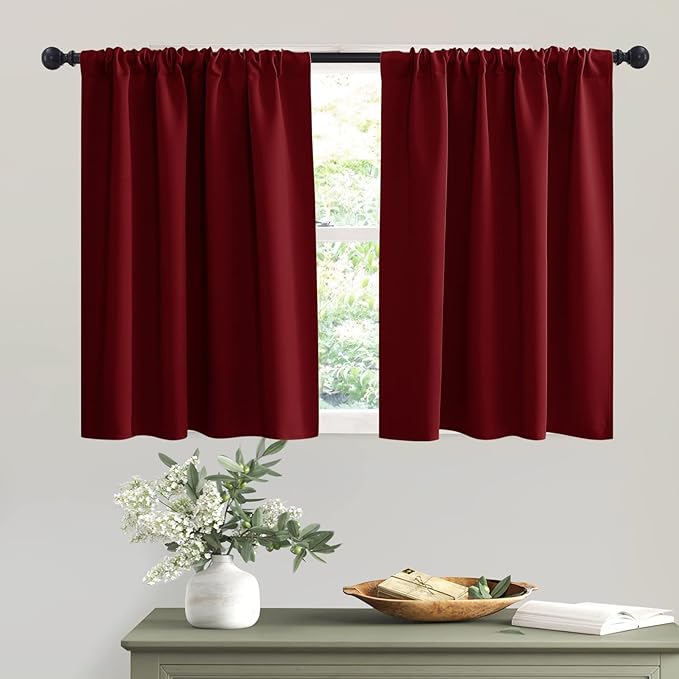 RYB HOME Curtains for Bedroom 63 inches Long, Blackout Thermal Insulating Window Treatment Drapes for Living Room Bathroom Basement Laundry Classroom, W 34 x L 63, Burgundy Red, 2 Panels
