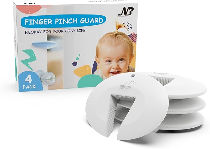 Door Pinch Guard and Door Slam Stopper, Durable Silicone Door Finger Pinch Guard, Prevents Finger Pinch Injuries, Slamming Doors, Door Safety for Kids, 4 Packs White Basic.