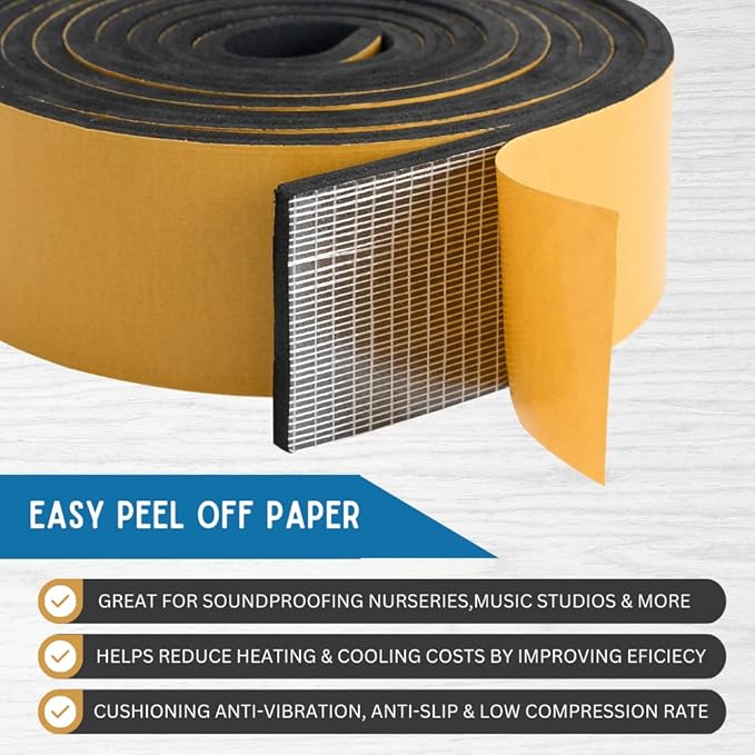 High Density Foam Weather Stripping Door Seal Strip Insulation Tape Roll for Insulating Door Frame, Window, Air Conditioner | Self Adhesive Sealing Weatherstrip (2 in x 1/4 in x 10 Ft, Black)