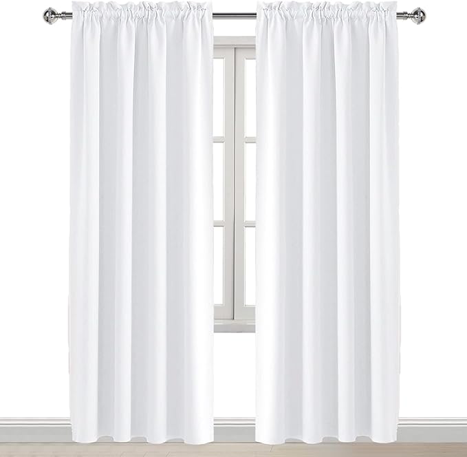 DWCN White Curtains for Living Room Thermal Insulated, 50% Light Blocking Curtains for Bedroom, Dining Room Window, W 52x L 95 Inch, Set of 2 Rod Pocket Curtain Panels