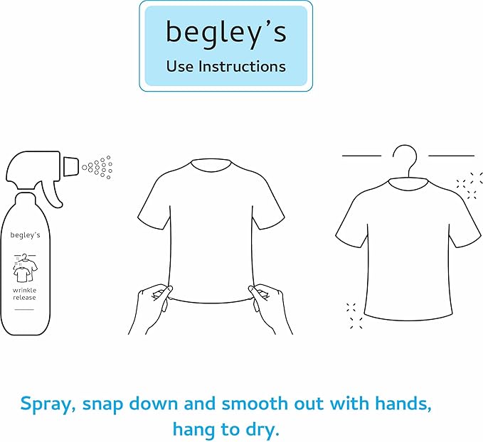 Begley's 3-in-1 Wrinkle Remover, Quick Fix Wrinkle Release, Static Cling Remover, Odor Eliminator and Fabric Refresher Spray - USDA Certified Biobased - Citrus, 16 oz