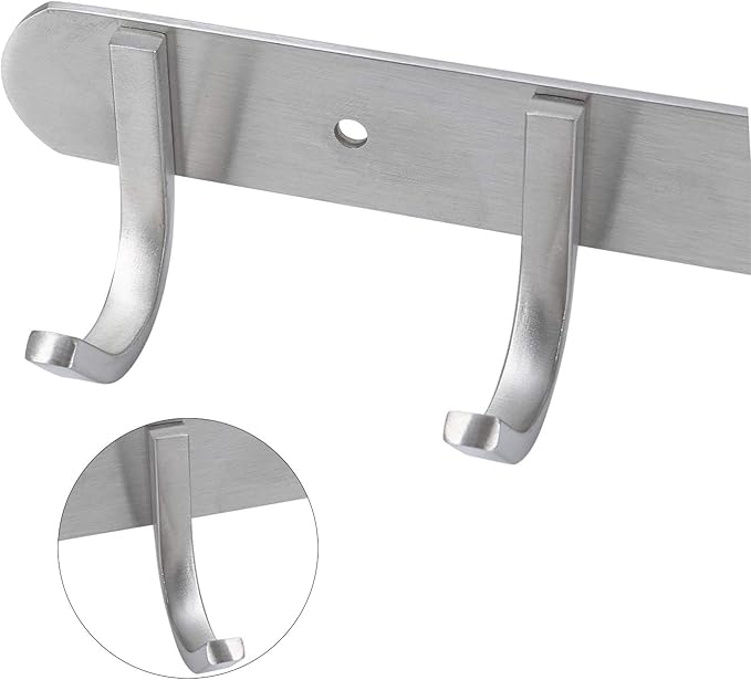 Towel Hook Rack Brushed Nickel 17-Inch Coat Hook Rail Wall Mounted with 7 Hooks, Durable Wall Hangers for Bedroom, Bathroom, Foyer, Hallway (304 Stainless Steel)