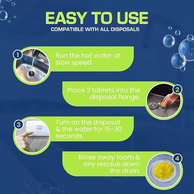 True Fresh Garbage Disposal Cleaner – 24-Pack Foaming Sink and Drain Deodorizer Tablets, Powerful Cleaning Solution for Odor Removal and Maintenance – Works with All Disposals