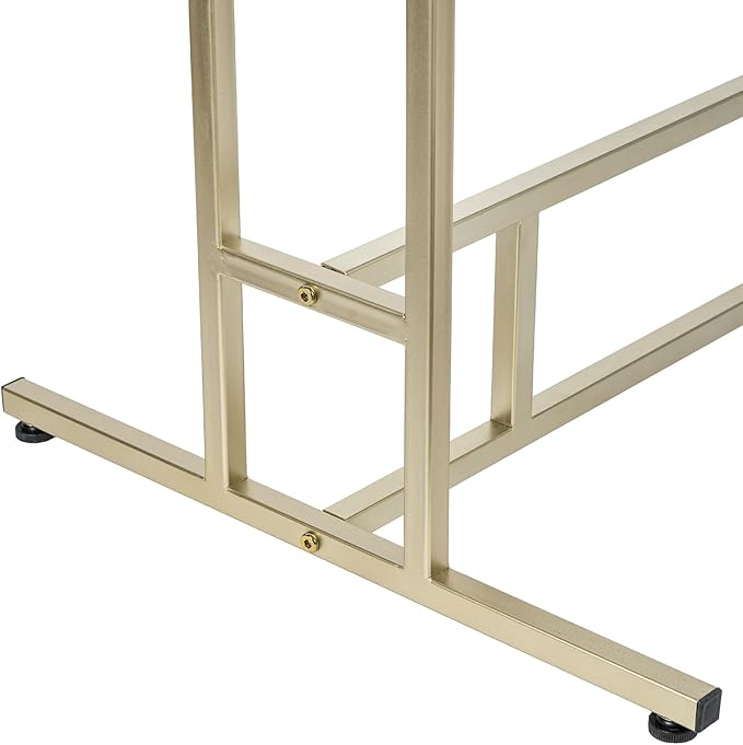 MyGift 4ft Tall Brass Tone Stainless Steel Freestanding Garment Rack, Heavy Duty Double Rod Clothes Closet Stand, Coat Dress Clothing Storage Display Shelf