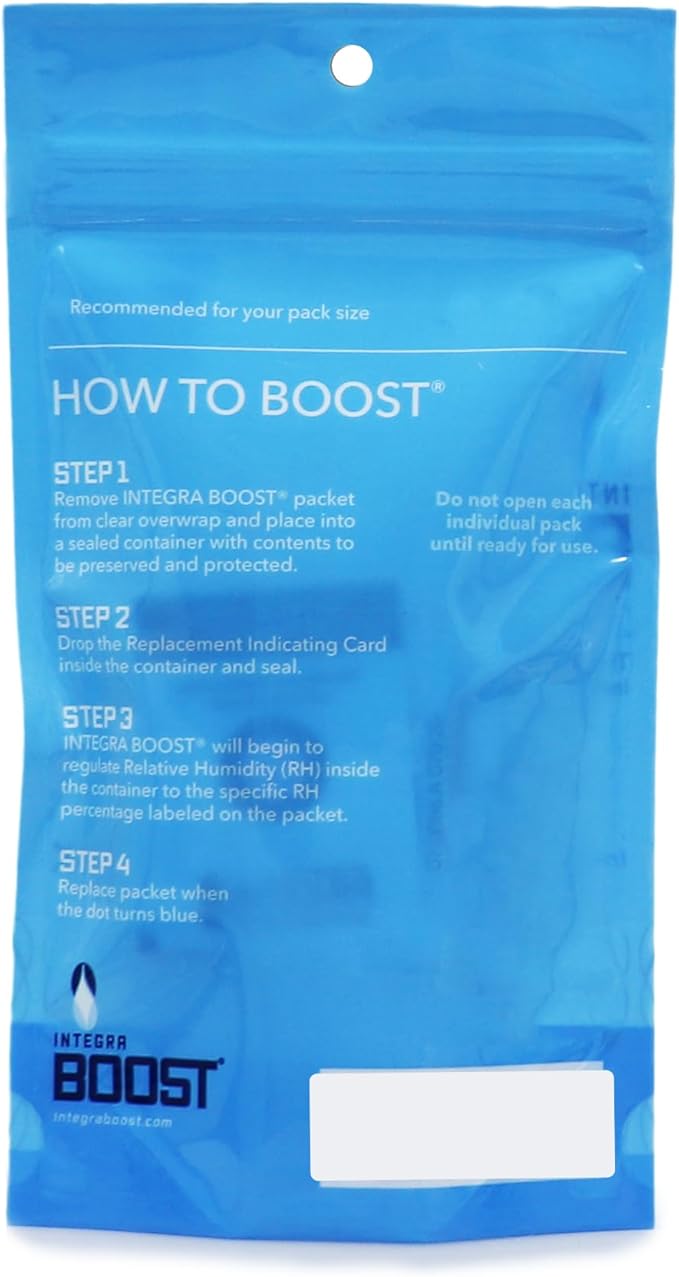 Integra Boost 2-Way Humidity Control Pack – Patented Technology for Humidity Control – Preserve Flavor & Maintain 62% RH – Moisture Absorber for Herbs, Spices & More – 2 Gram (Pack of 6)