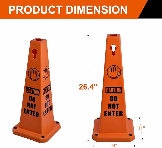 8-Pack 26.5" Caution Cones, 4-Sided Visible Safety Signs with Heavy Rubber Base, Warning for Slip & Fall Prevention, Indoor/Outdoor Use (Orange, 8Pcs-Do Not Enter)