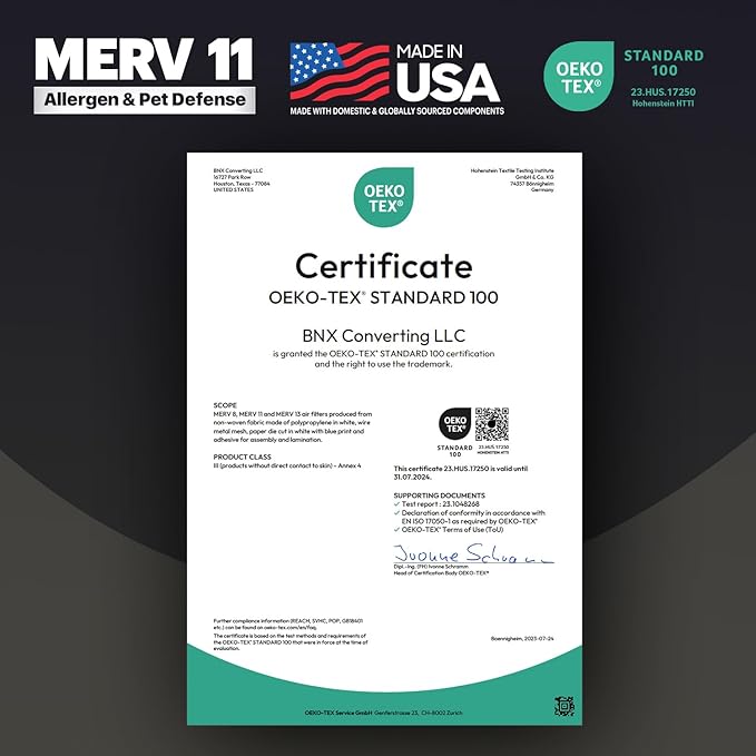 BNX TruFilter 12x12x1 Air Filter MERV 11 (6-Pack) - MADE IN USA - Allergen Defense Electrostatic Pleated Air Conditioner HVAC AC Furnace Filters for Allergies, Dust, Pet, Smoke, Allergy MPR 1200 FPR 7