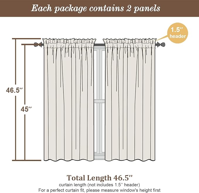 Chyhomenyc Hunter Green Sheer Curtains 45 Inch Long 2 Panels, Short Voile Drapes for Dinning Small Windows Bathroom Living Room Bedroom, Rod Pocket, 42Wx45L Inches