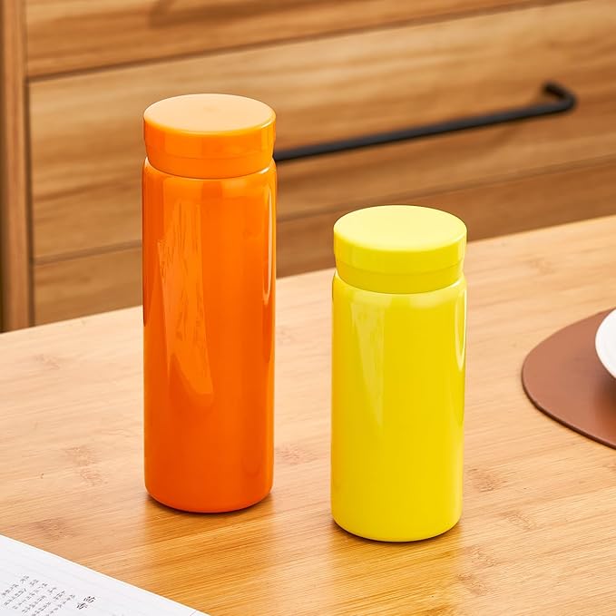 Mini Thermos Cute Water Bottle - 7 oz Tiny Insulated Vacuum 18/10 Stainless Steel Small Flask - Leak Proof & Spill Proof & Keeps Cold and Hot for Drink, Coffee, Tea - Orange