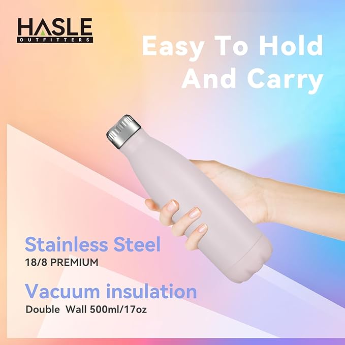 HASLE OUTFITTERS 17oz Stainless Steel Water Bottles Bulk, Vacuum Insulated Water Bottles Double Walled Powder Coated Reusable Metal Sports Water Bottles Keep Drinks Hot and Cold,Pink,4Packs