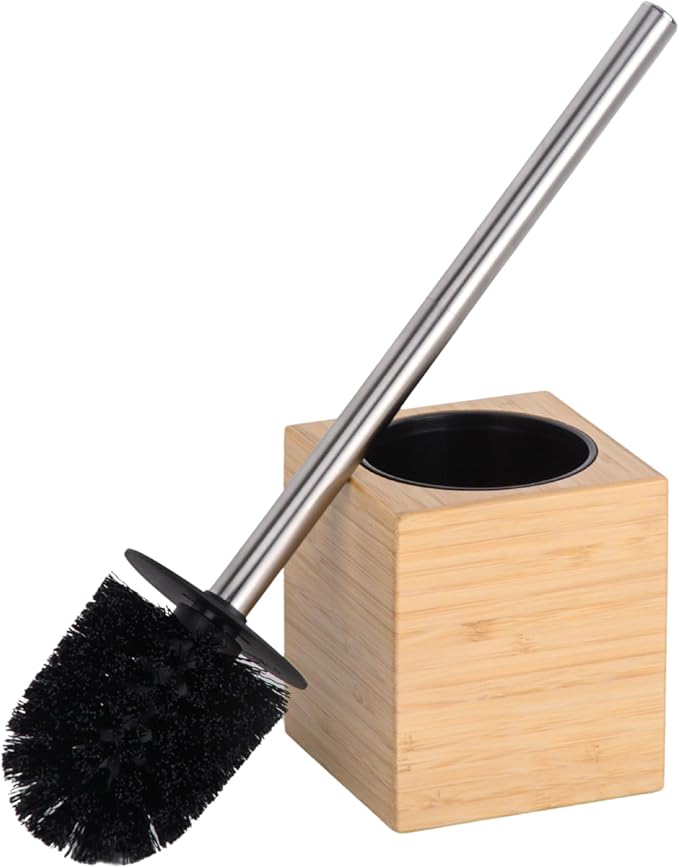 Toilet Bowl Brush Holder with Bamboo and Stainless Steel for Durable Use, Toilet Scrubber Brush with Long Handle for Easy Deep Cleaning, Compact Hidden Bathroom Toilet Cleaner Brush Set