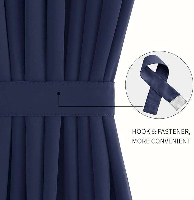 DWCN French Door Curtains – Rod Pocket Thermal Blackout Curtain for Doors with Glass Window, Kitchen and Patio Doors for Privacy, 25 X 72 Inches Long, 1 Curtain Panel with Tieback, Navy Blue