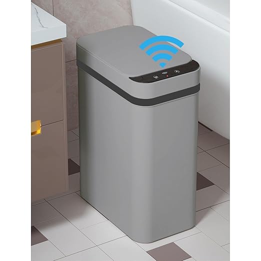 Yatmung 2.5 Gallon Motion Sensor Trash Can - Automatic Trash Can Touchless - Smart Trash Bin with Lid - Electric, Narrow, Plastic, Auto Open, Office, Bedroom, Bathroom - Small Garbage Can (Grey)