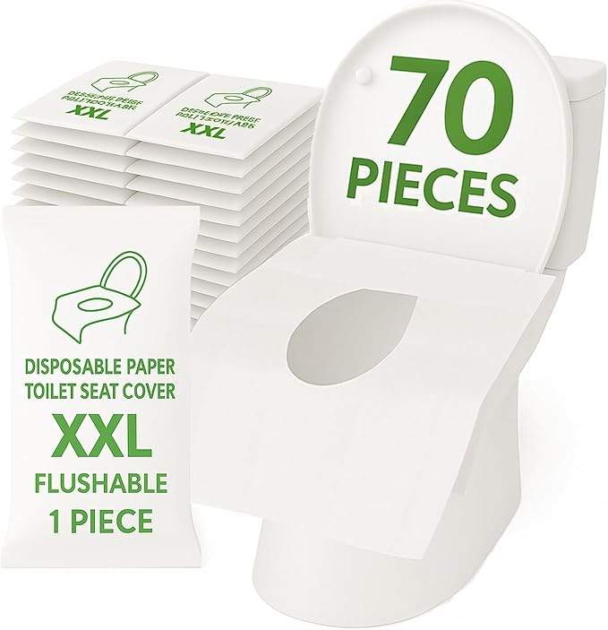 Individually Wrapped XXL Toilet Seat Covers Disposable Flushable for Travel (30 Pack), Full Coverage Paper Liners for Kids & Adults