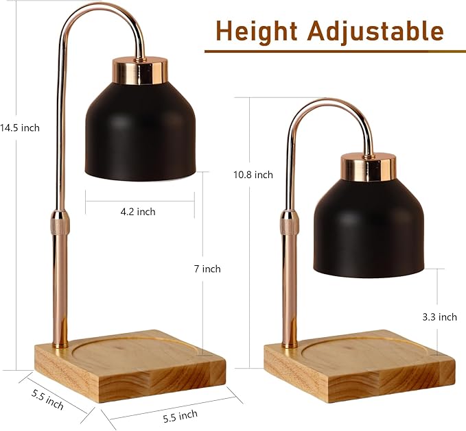 Candle Warmer Lamp, Dimmer, 2/4/8H Timer, Adjustable Height Candle Warmer, Vintage Home Decor, Wax Melts Warmer for Scented Jar Candles with 2 Bulbs