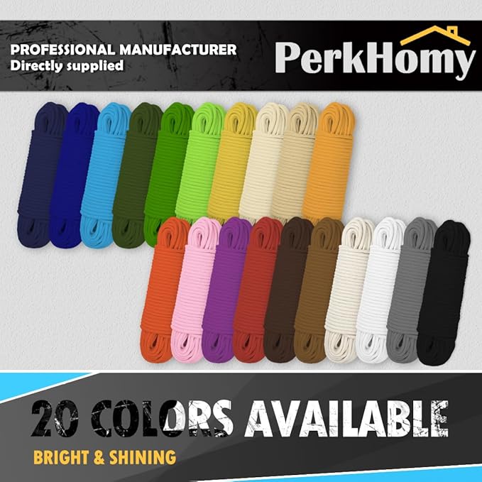PerkHomy Cotton Rope 3/16" (5mm) 100 ft Multi Purpose Utility Diamond Braided Cord, Natural Cotton for Clothes Line Camping Crafting Flag Pole, Brown